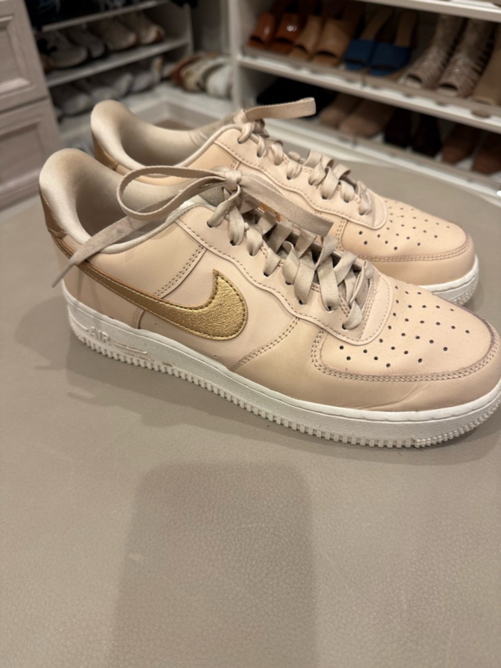 Nike Air Force 1 Low - Beige with Gold Swoosh